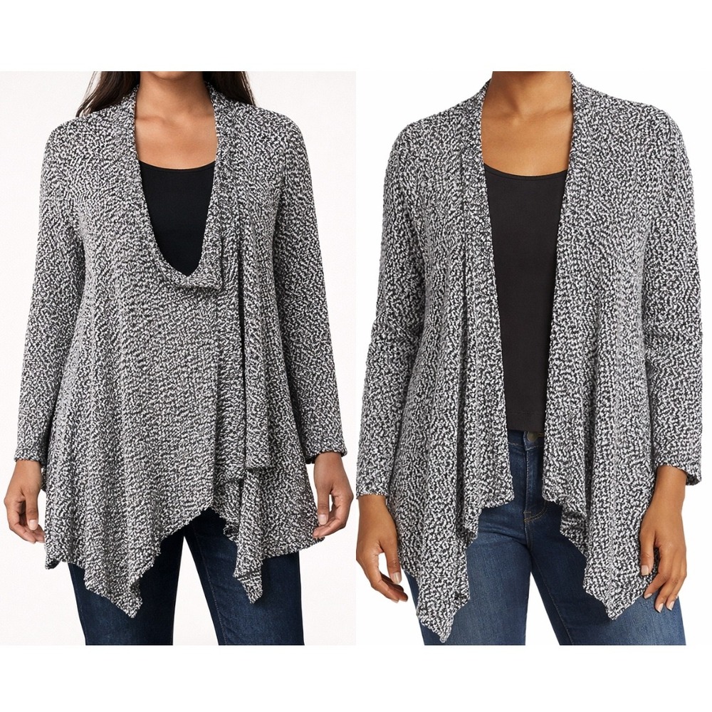 HABITAT Knit Open Front Waterfall Cardigan Sweater Large Asymmetrical Lagenlook